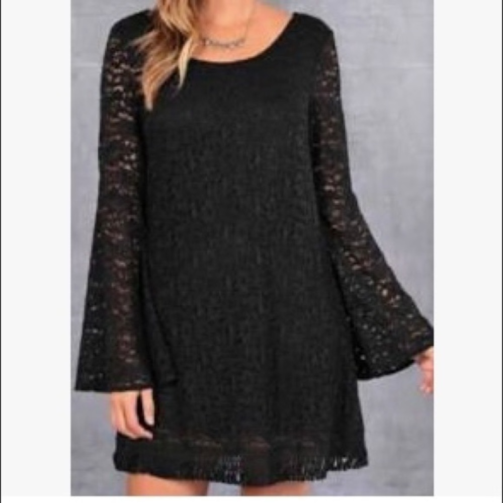 Umgee Black Lace Bell Sleeve Mini Dress